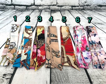 Silk Twilly Scarves, Silk Twilly Scarf, Bag Handle Wrap, Purse Handle Scarf, Set of Two