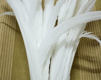 Großhandel 100 Stück wertvolle naturweiße Hahnenschwanz Federn gesammelt diy gut 30-45cm / 12-18inch Hochzeit Dekoration