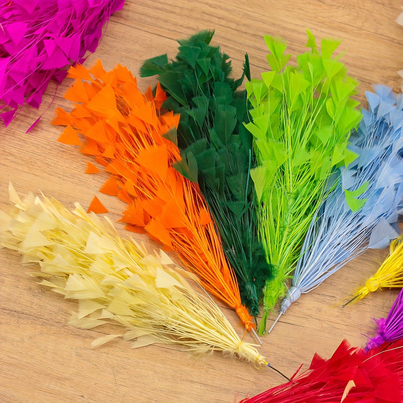Handmade Colorful Feather Iron Wire Triangle Flower Brooch Diy Craft ...