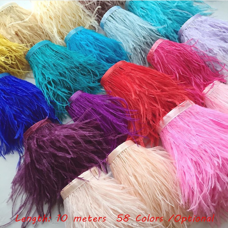 10meters Real Ostrich Feather Trim Fringe Diy Ostrich Feathers edging for Clothes Ribbon Trims Feather Skirt Plumas Plume Decoration image 1