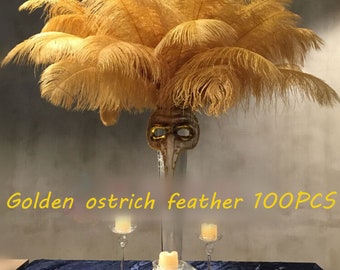 100pcs/lot 6-32inches(15-80cm) perfect Gold Ostrich feather plume for wedding Centerpiece Decor party event supply