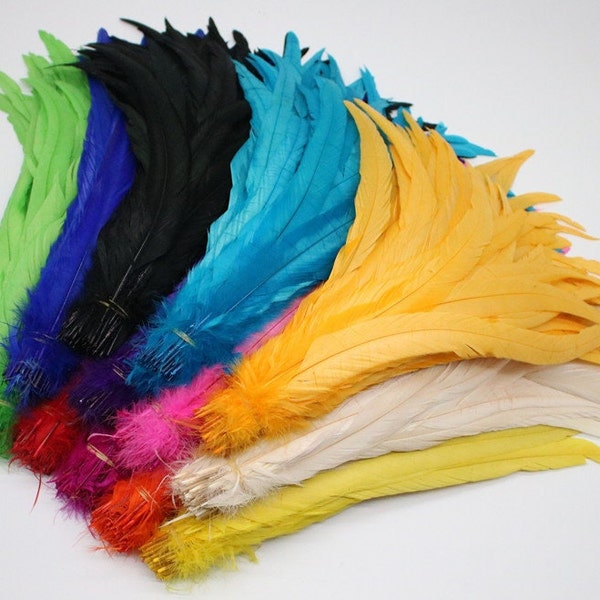 100 PCS Qualité de couleur 10-18 pouces 25-45 cm Plumes de queue de coq pour Halloween Carnival Costume Masque 12 couleurs disponibles