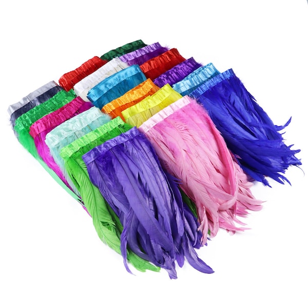 2meters Rooster Tail Feather Trims Needlework Accessories Colored Plume Fringes Sewing Carnival Feathers DIY Holiday Decorations