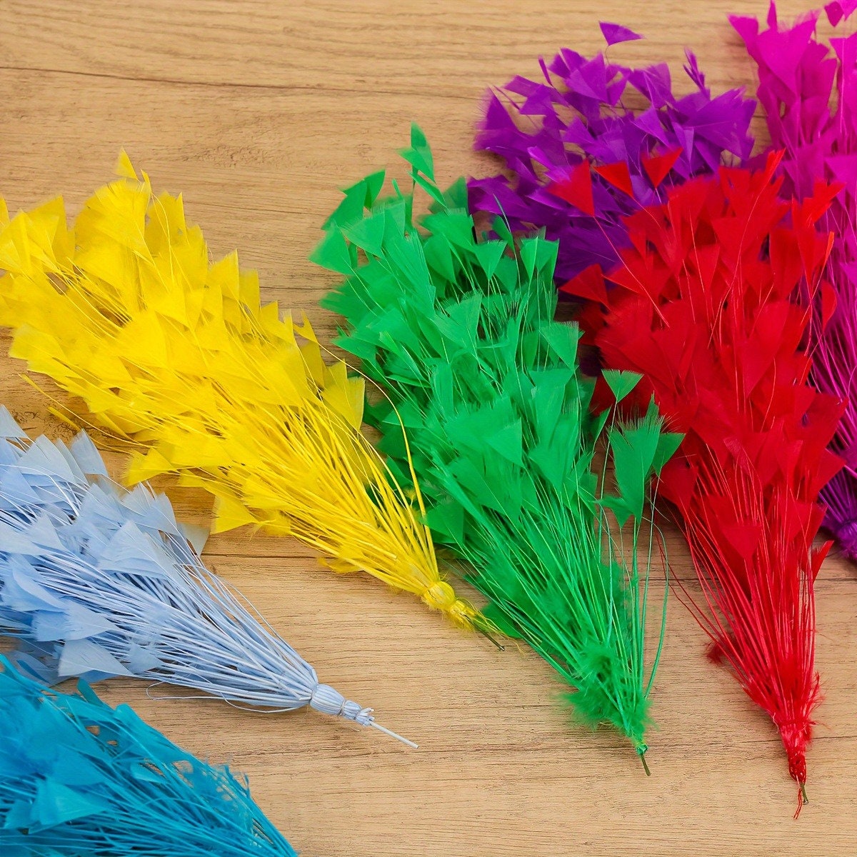 Handmade Colorful Feather Iron Wire Triangle Flower Brooch Diy Craft ...