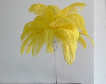 Chaud! Vente 50-200 PCS / lot Plumes d’autruche jaune 10-12 pouces / 25-30cm BRICOLAGE Décorations de mariage Intérieurs