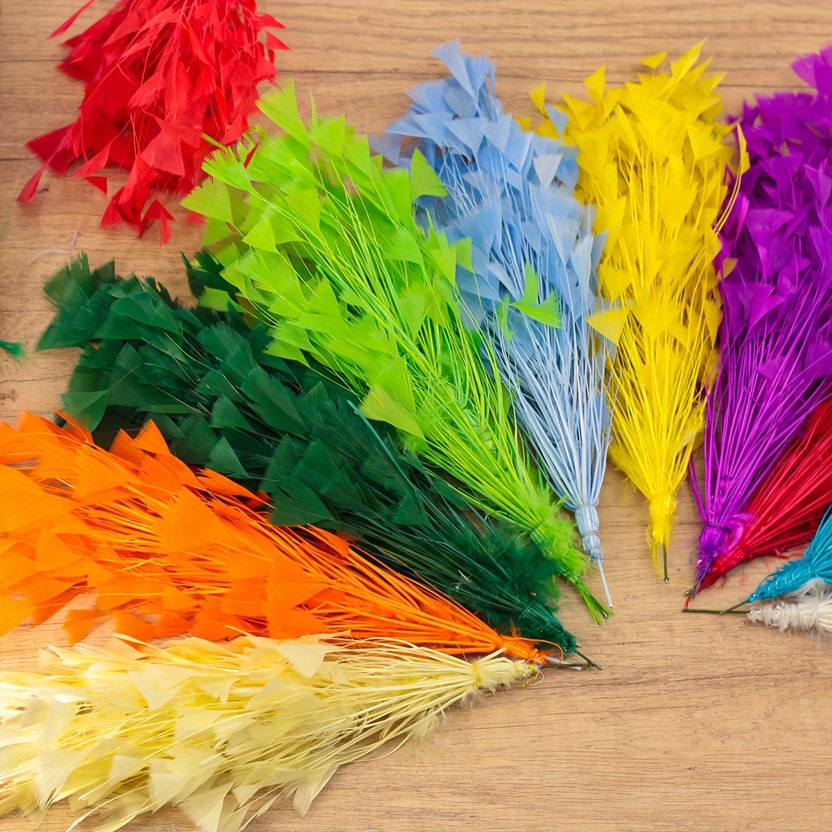 Handmade Colorful Feather Iron Wire Triangle Flower Brooch Diy Craft ...