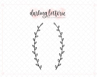 hand drawn laurel clip art - cut file for Cricut, Silhouette , laser - SVG, PNG, PDF - floral leaf sketch - two laurels - open vine accents