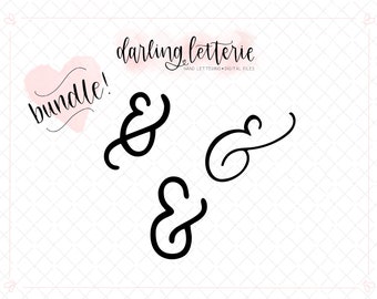 Bundle! 3x hand drawn ampersand clip art - cut file for Cricut, Silhouette, laser - SVG, PNG, PDF - and sign, lettering, typography symbol