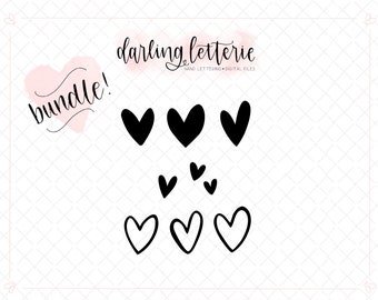 Bundle! NINE sketched hearts - hand drawn heart outline clip art, cut file for Cricut, Silhouette - quirky whimsical heart symbols