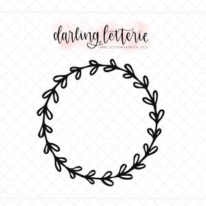 hand drawn wreath clip art cut file for Cricut, Silhouette , laser SVG, PNG, PDF open circle vine sketch ring of leaves border image 1