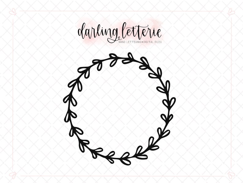 hand drawn wreath clip art cut file for Cricut, Silhouette , laser SVG, PNG, PDF open circle vine sketch ring of leaves border image 1