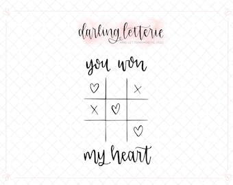 you won my heart - Valentine’s pun - hand lettered clip art, cut file for Cricut, Silhouette - SVG, PNG, PDF