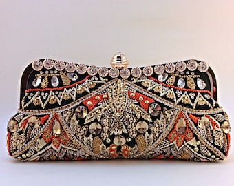 Luxury embellished clutch, gold thread motif work, embroidery clutch bad,unique clutch,party clutch,prom clutch,bridal beaded bag, gifts,bag