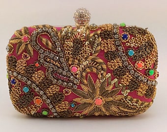 Pink gold box clutch, luxury clutch, Unique design,evening bag,embroidery bag,handcrafted,party clutch,prom,bridal clutch,wedding bag,gifts.