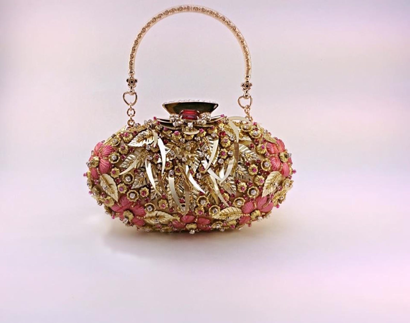 Unique Beaded Clutch, Embellished Clutch,crystal Clutch,gold and Pink Clutch,embroidery Clutch