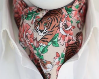Tiger Roses Print Cotton Ascot Cravat