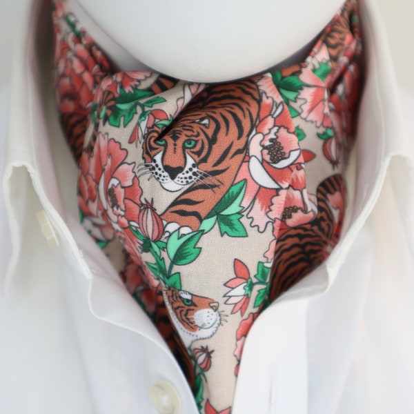 Tiger Roses Print Cotton Ascot Cravat