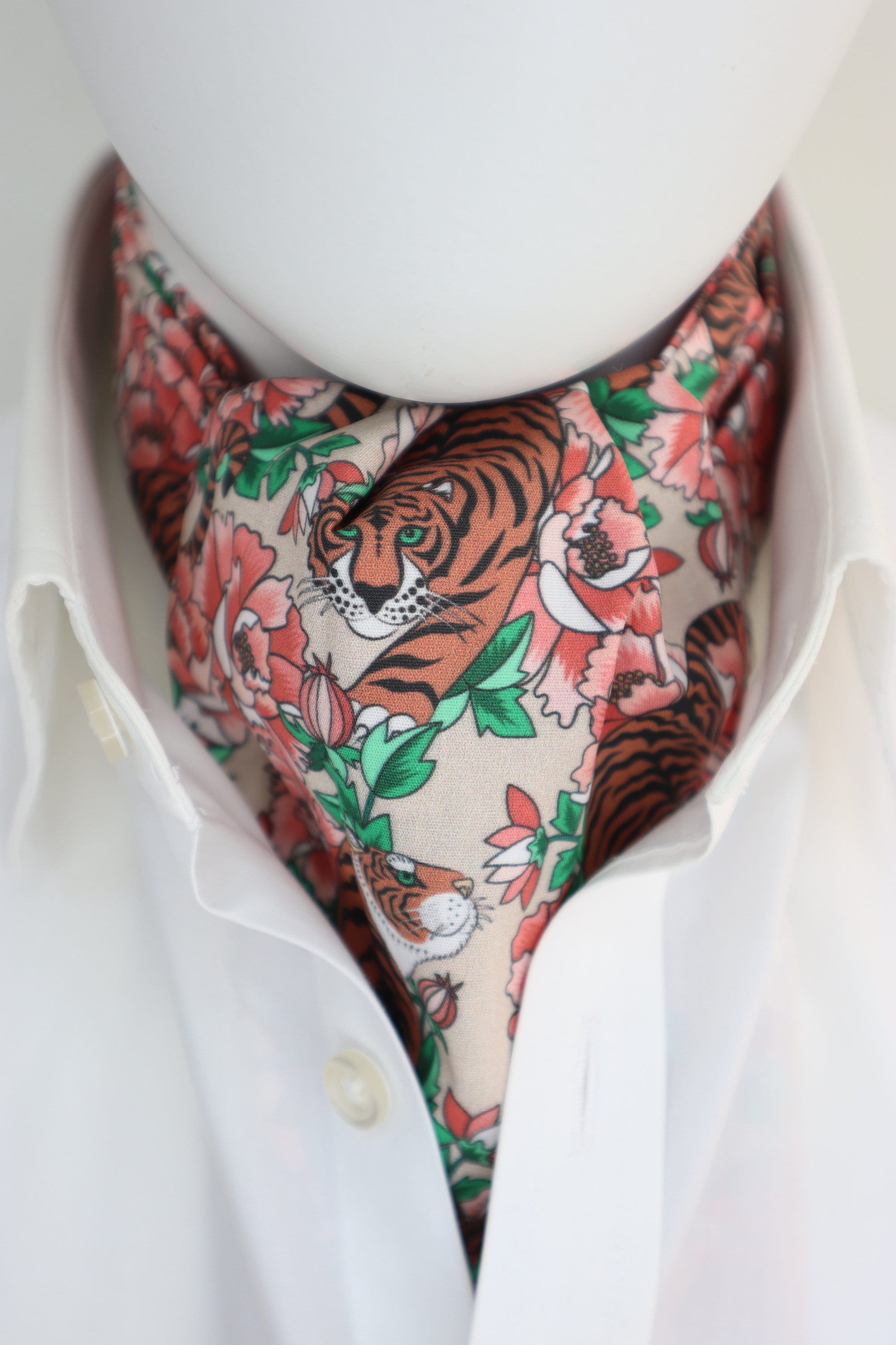 Tiger and Roses Print Ascot Cravat