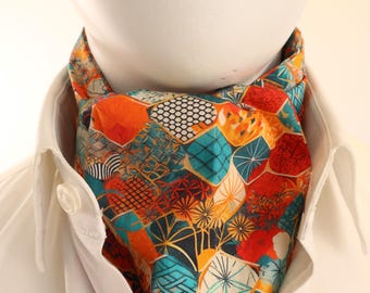 Orange Geometric Ascot Cravat
