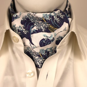 Blue Wave Hokusai Cotton Ascot Cravat