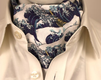Blue Wave Hokusai Cotton Ascot Cravat