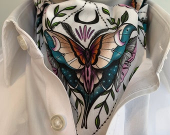 Moth Moon Print Cotton Ascot Cravat