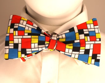 Mondrian Print Cotton Self Tie Bow Tie