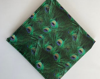 Peacock Feather Cotton Pocket Square