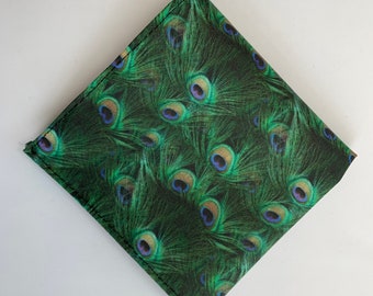 Peacock Feather Print Pocket Square