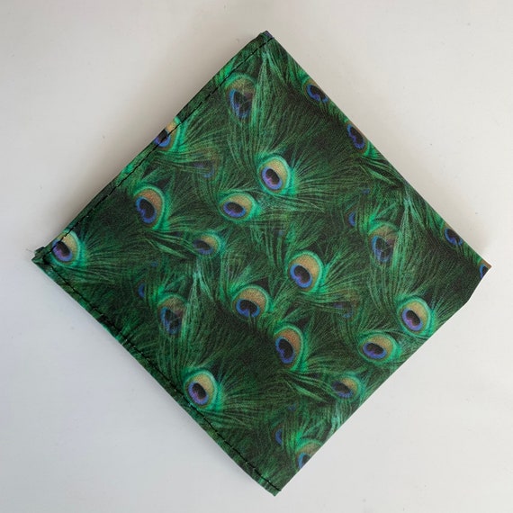 Peacock Feather Cotton Pocket Square