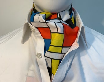 Cravatta Mondrian grande in cotone Ascot con stampa astratta