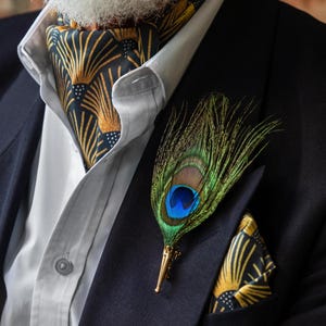 Lenço de bolso com estampa Art Déco em preto e dourado