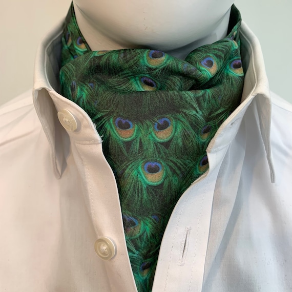Peacock Feather Print Ascot Cravat