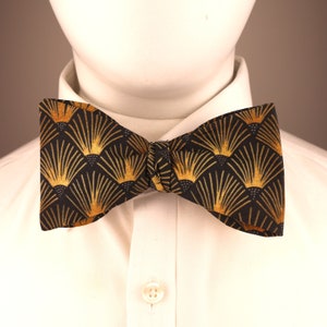 Black and Gold Art Deco Bow Tie – Self-Tie or Pre-Tied Options
