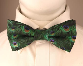 Peacock Feather Print Bow Tie – Self-Tie or Pre-Tied Options