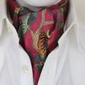 Burgundy Tiger and Peacock Print Ascot Cravat