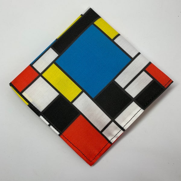 Mondrian Large Abstract Print Cotton Pocket Square