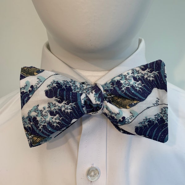 Blue Wave Hokusai Self Tie Bow Tie