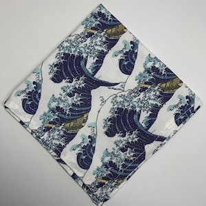 Blue Wave Hokusai Cotton Pocket Square