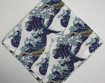 Blue Wave Hokusai Cotton Pocket Square