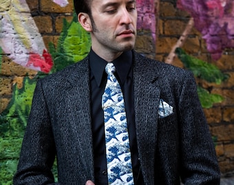 Handmade Hokusai Wave Cotton Neck Tie – Dapper Suave Artistry