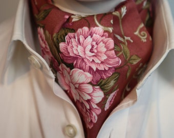 Rose Floral Pink Print Cotton Ascot Cravat