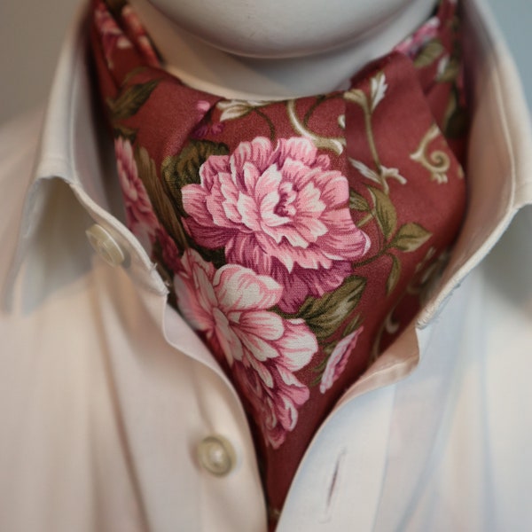Rose Floral Pink Print Cotton Ascot Cravat