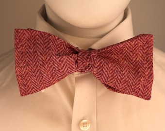 Pink Herringbone Print Cotton Self Tie Bow Tie