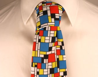 Corbata de algodón con estampado Mondrian