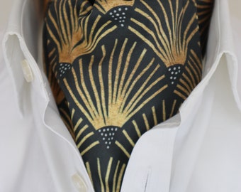 Art Deco Black Gold Print Cotton Ascot Cravat