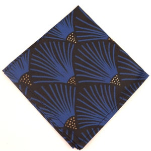 Art Deco Blue Gold Print Cotton Pocket Square