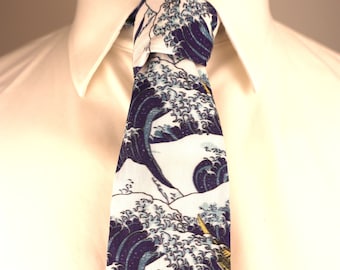 Hokusai Wave Print Neck Tie