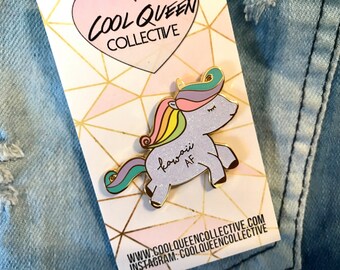 Pastel Rainbow Glitter Kawaii AF Unicorn Enamel Pin