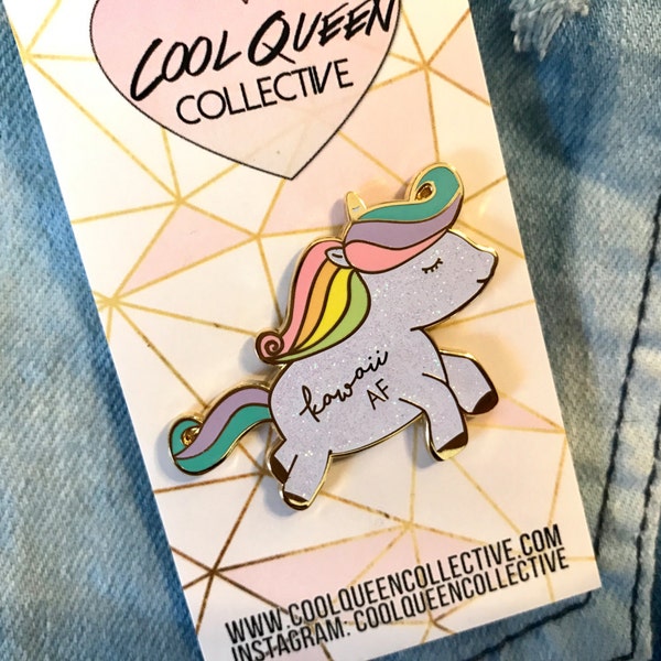 Pastel Rainbow Glitter Kawaii AF Unicorn Enamel Pin